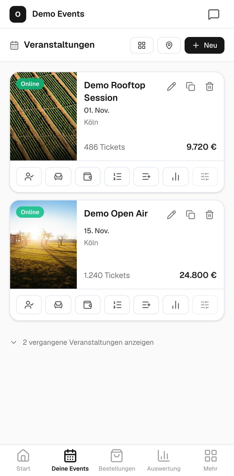 Events in Minuten anlegen.